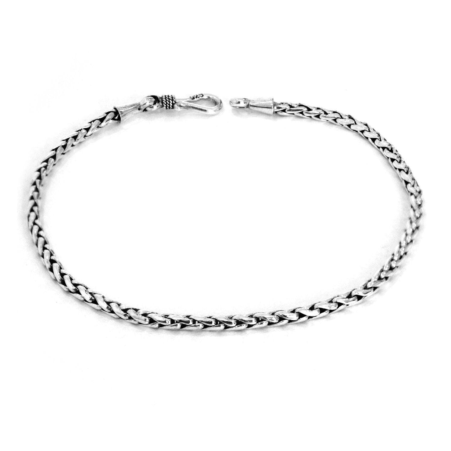 Bali Solid WHEAT Chain Bracelet in 925 Sterling Silver Handmade - 2.5 mm