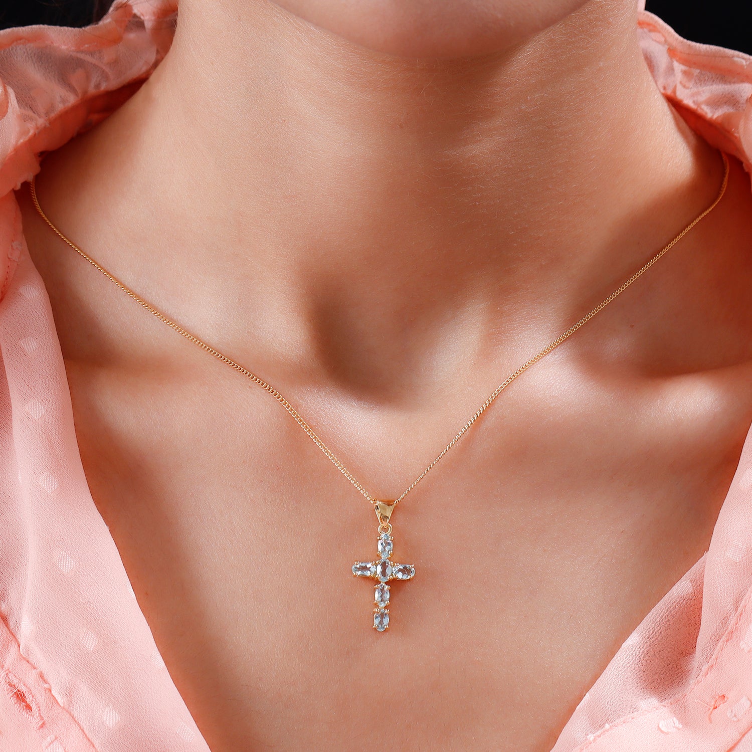 Cross Pendant Necklace , 925 Sterling Silver , Precious Gemstone Cross Necklace , Gold Cross , Religious necklace for girls, Gift for her