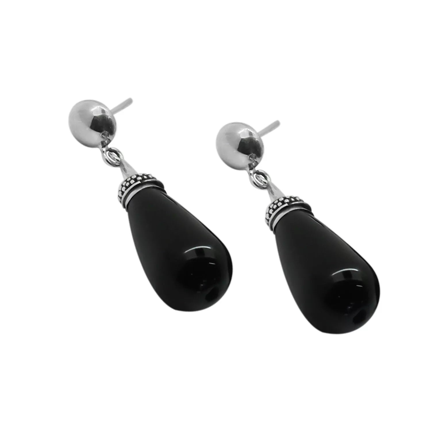 DESIGNER BLACK ONYX Gemstone Drop Dangle Earrings in 925 Sterling Silver