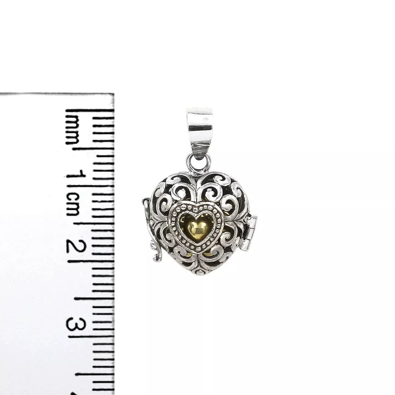 Harmony Ball Pendant Chime Ball, Angel Caller, Bola Heart Necklace 925 Silver