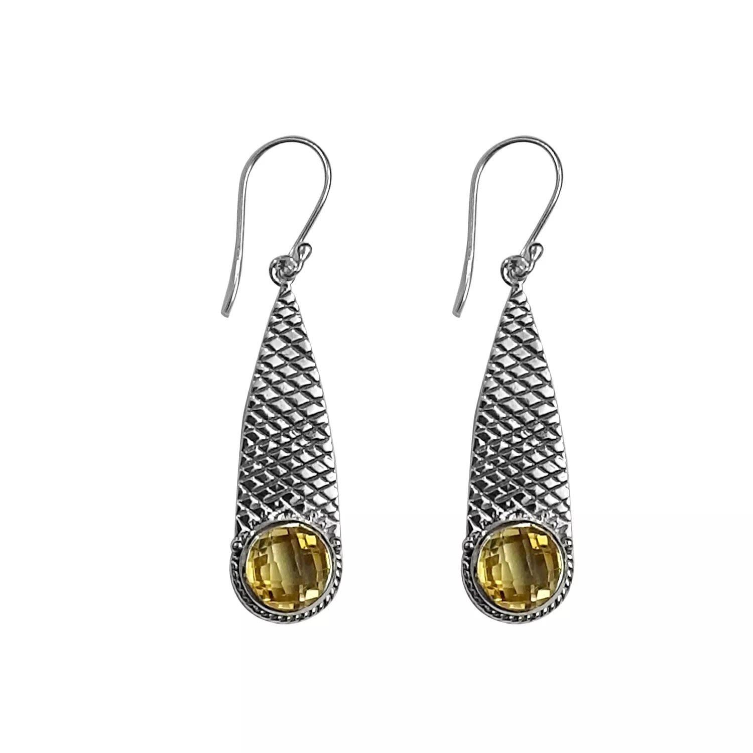 CITRINE Silver Earrings Dangle Long Hook Earrings in 925 Sterling Silver