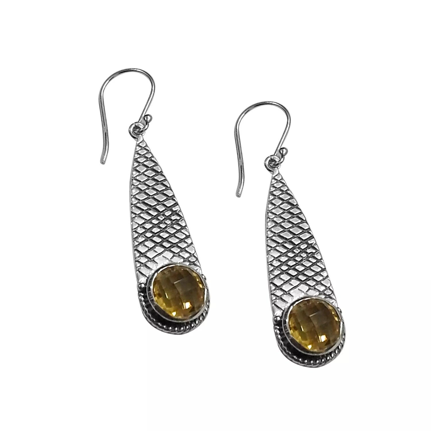 CITRINE Silver Earrings Dangle Long Hook Earrings in 925 Sterling Silver