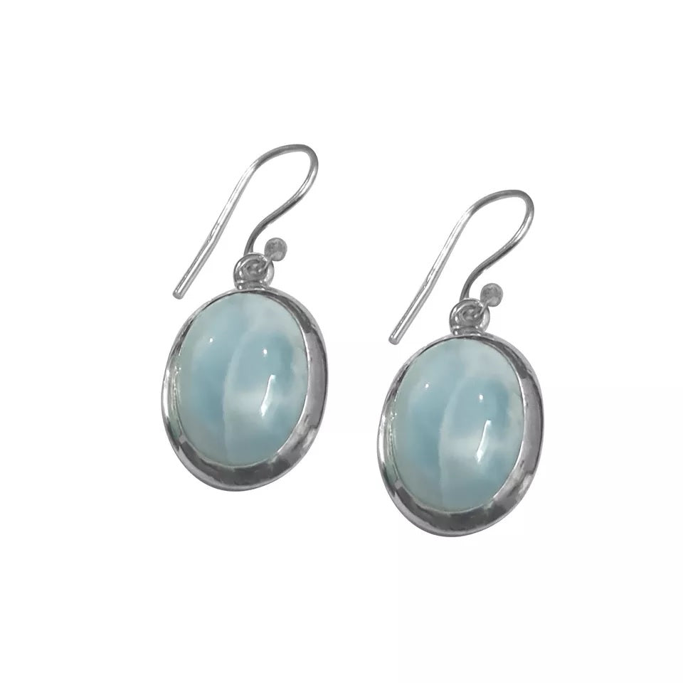 Natural Larimar dangle earrings, 925 Sterling Silver, Hook Earrings