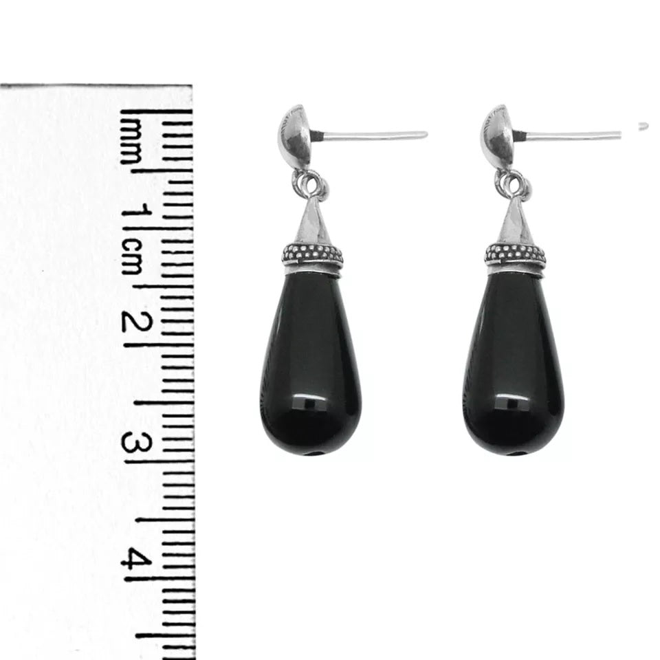 DESIGNER BLACK ONYX Gemstone Drop Dangle Earrings in 925 Sterling Silver