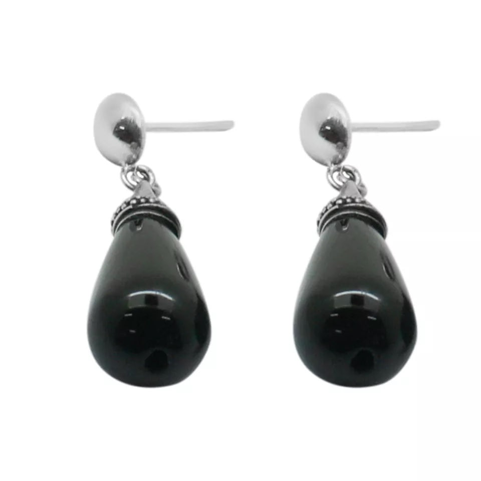 DESIGNER BLACK ONYX Gemstone Drop Dangle Earrings in 925 Sterling Silver