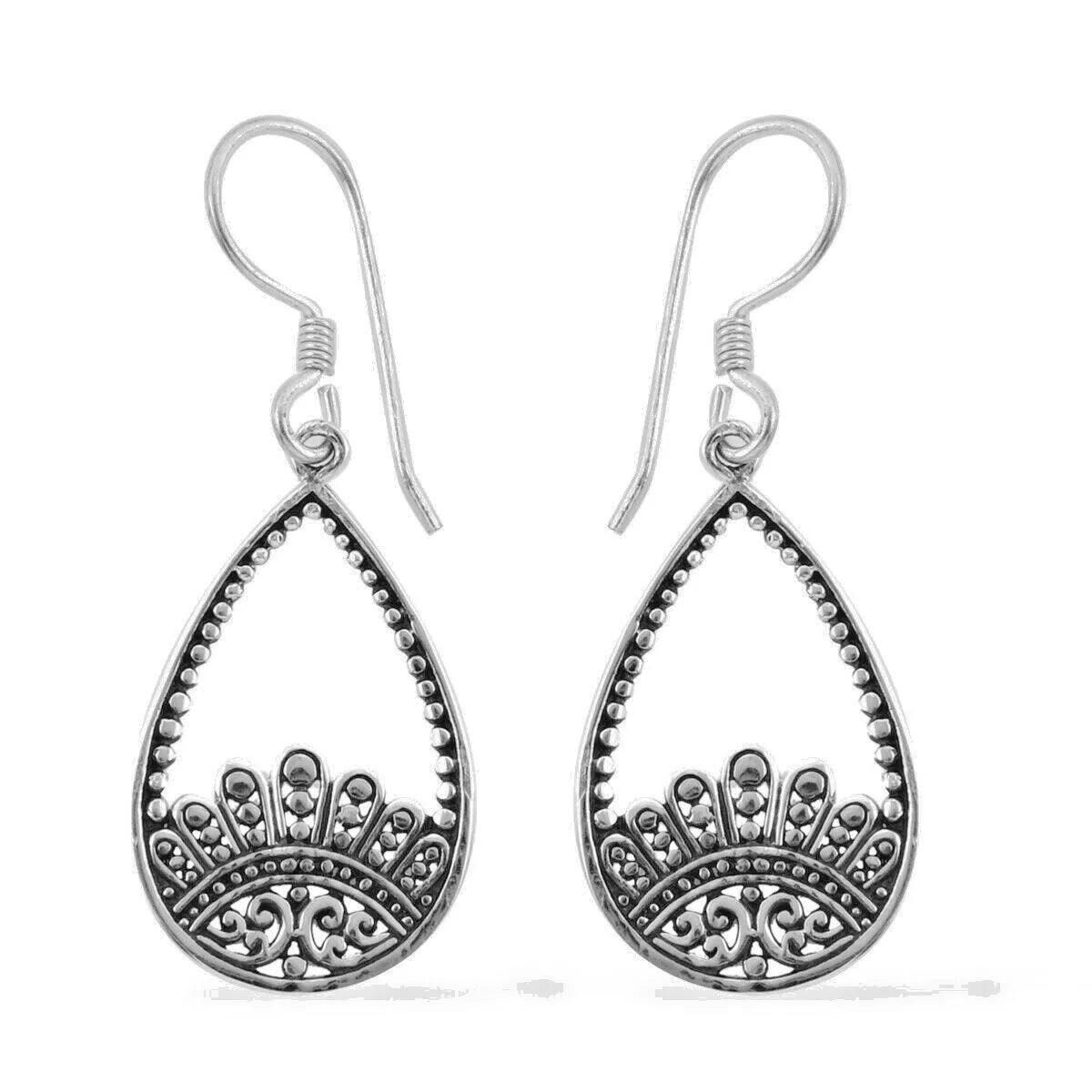 Bali Style Carved Vintage Dangle Earrings in 925 Sterling Silver - 4.7 cm