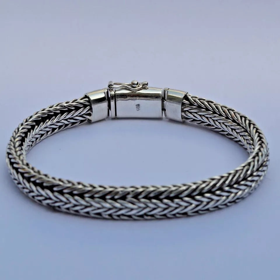 Heavy MENS Chain Bracelet Handmade 10 mm SNAKE CHAIN Solid 925 Sterling Silver