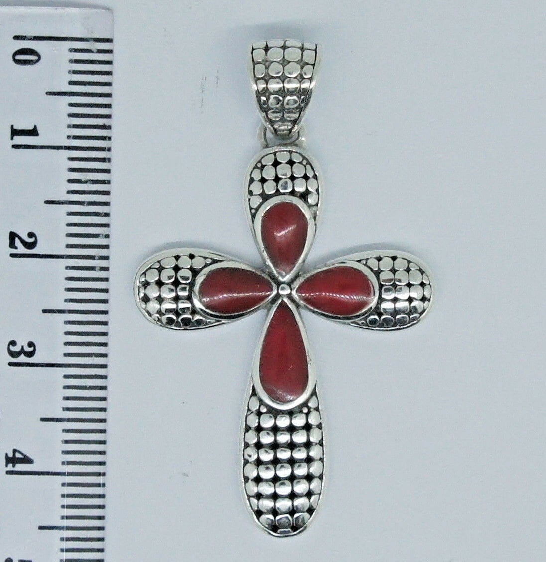 CROSS Pendant with Red Sponge Coral Shell in 925 Solid Sterling Silver