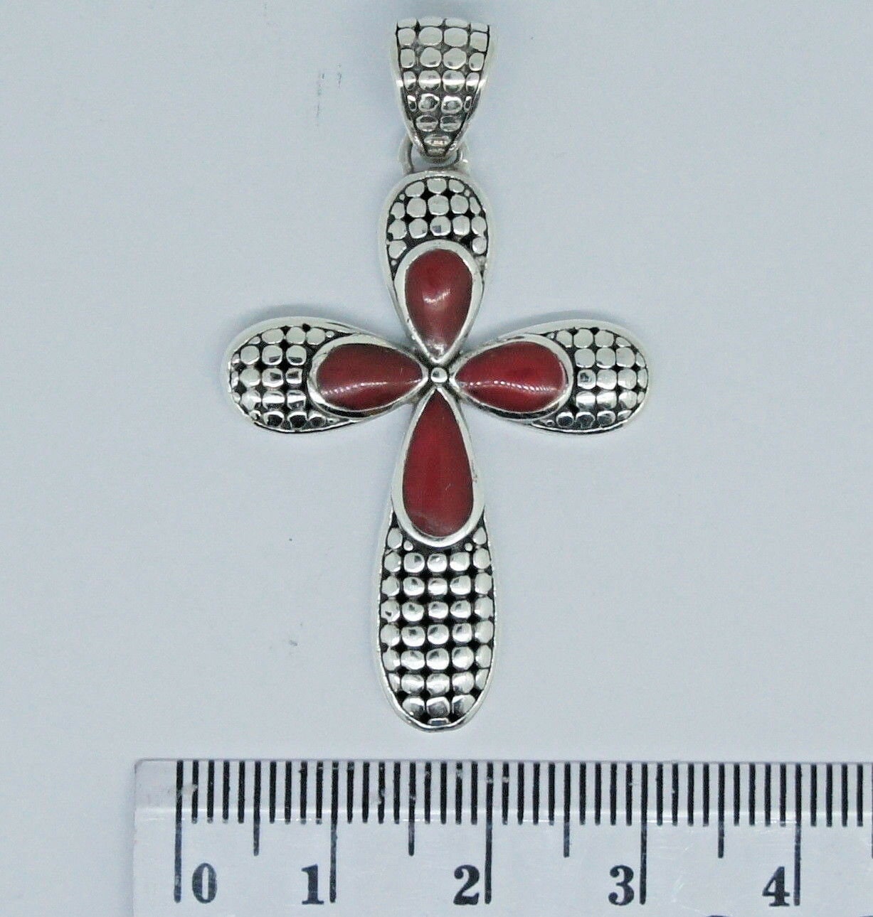 CROSS Pendant with Red Sponge Coral Shell in 925 Solid Sterling Silver