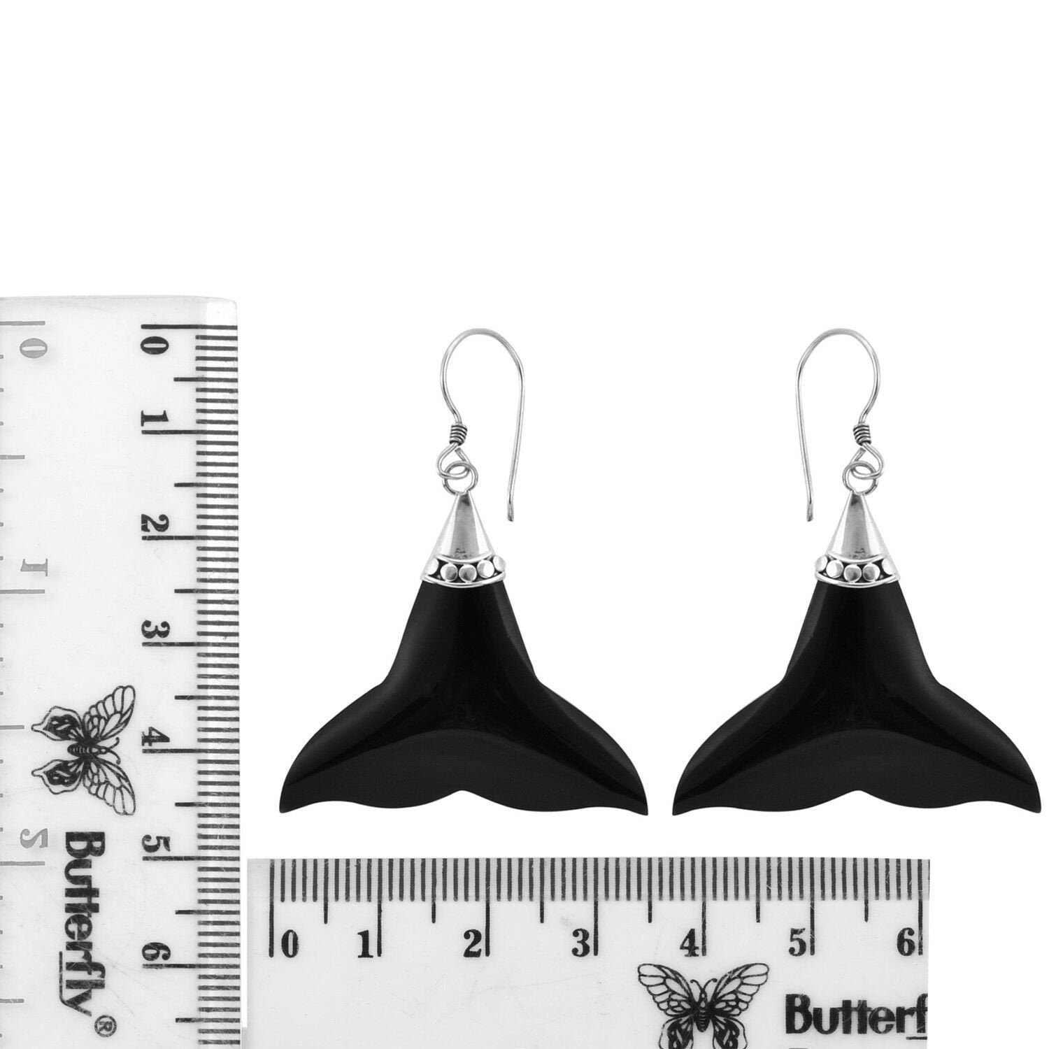 Handmade Sterling Silver Mermaid Tail Synthetic Onyx Earrings