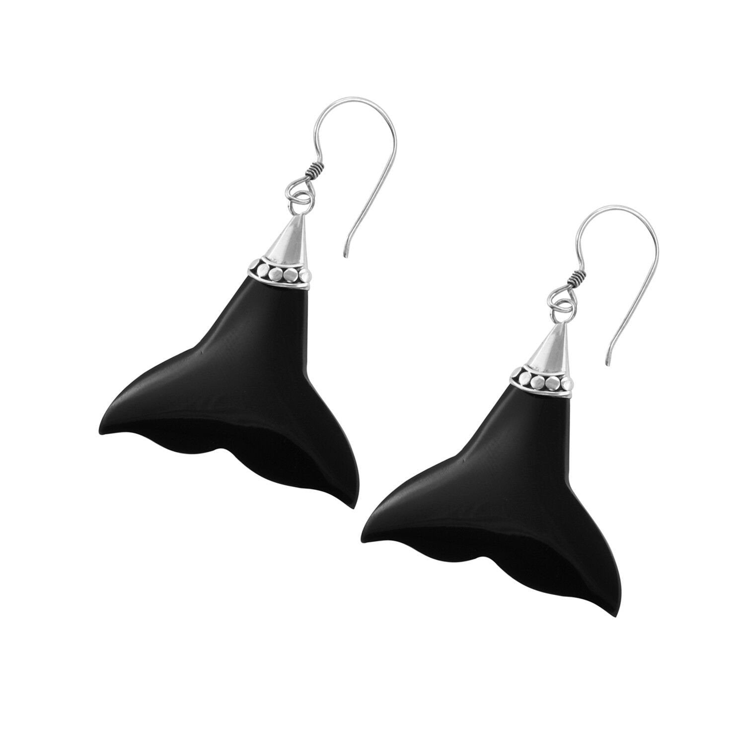 Handmade Sterling Silver Mermaid Tail Synthetic Onyx Earrings