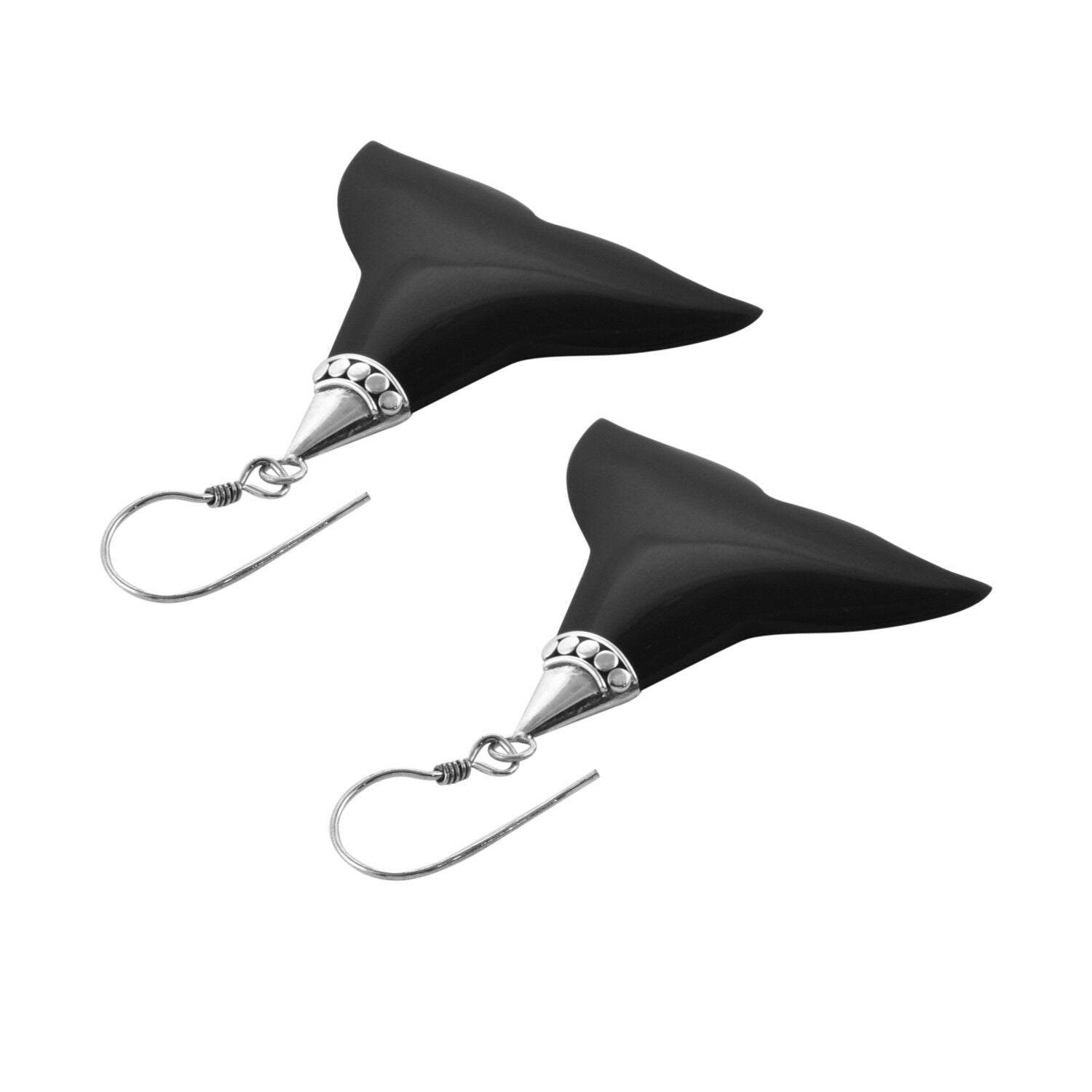 Handmade Sterling Silver Mermaid Tail Synthetic Onyx Earrings