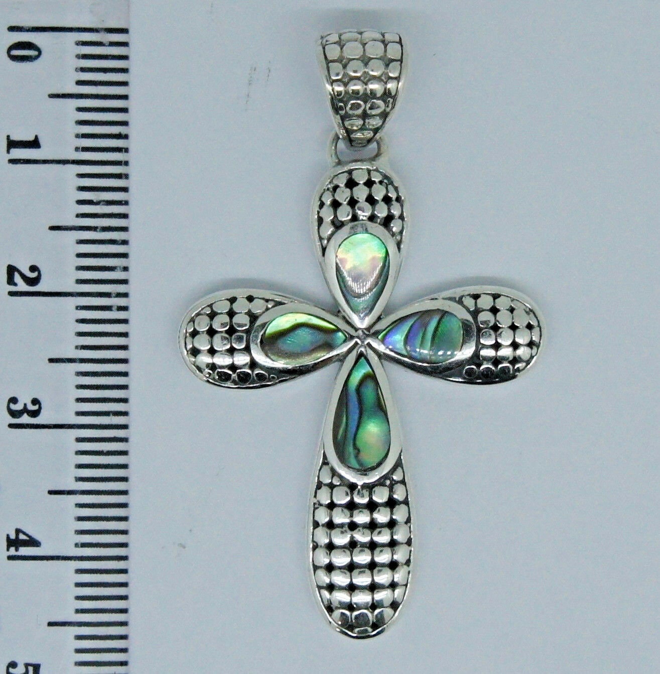 CROSS Pendant Handcrafted with Abalone Paua Shell in 925 Solid Sterling Silver