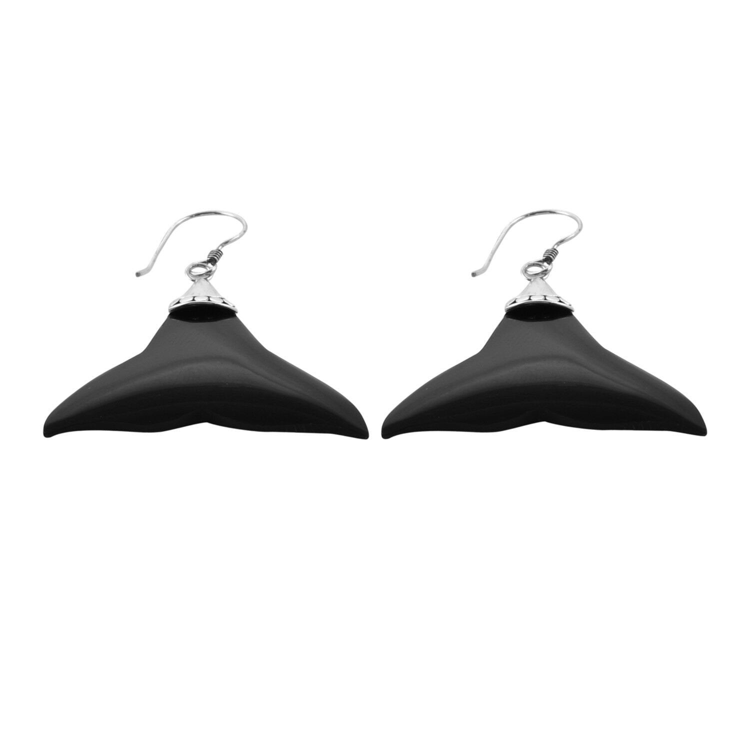 Handmade Sterling Silver Mermaid Tail Synthetic Onyx Earrings