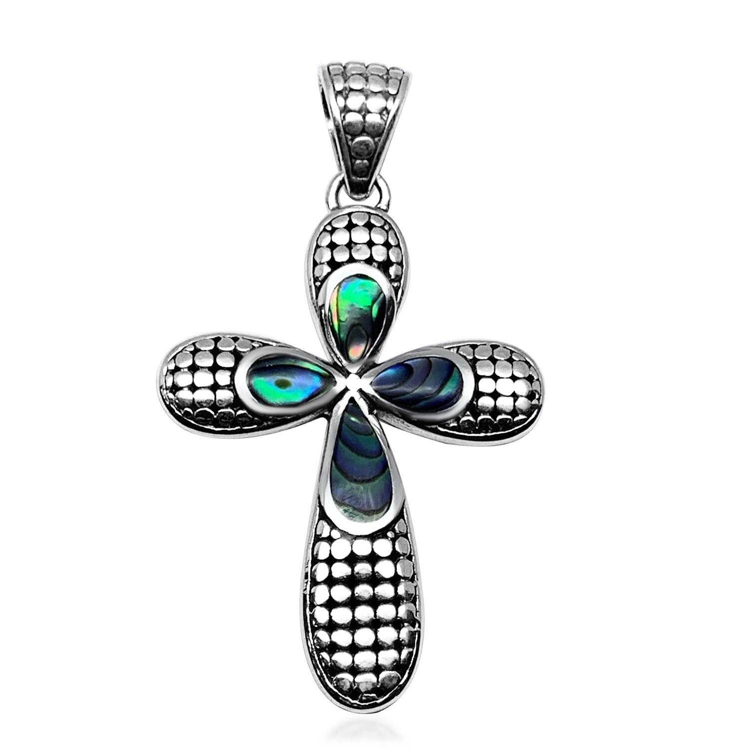 CROSS Pendant Handcrafted with Abalone Paua Shell in 925 Solid Sterling Silver