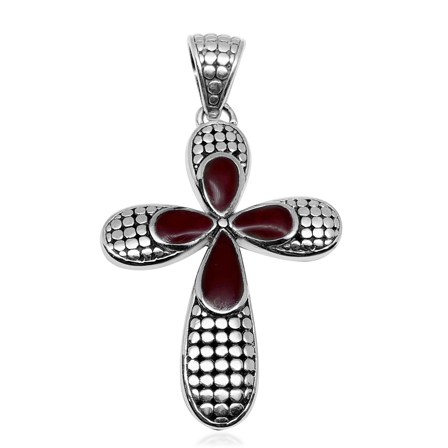 CROSS Pendant with Red Sponge Coral Shell in 925 Solid Sterling Silver