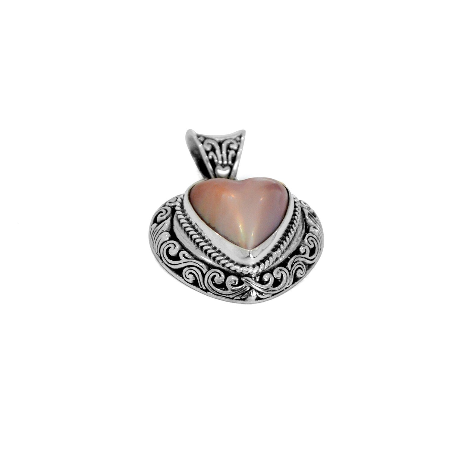 Bali HEART PINK Mabe Pearl Pendant in solid 925 Sterling Silver