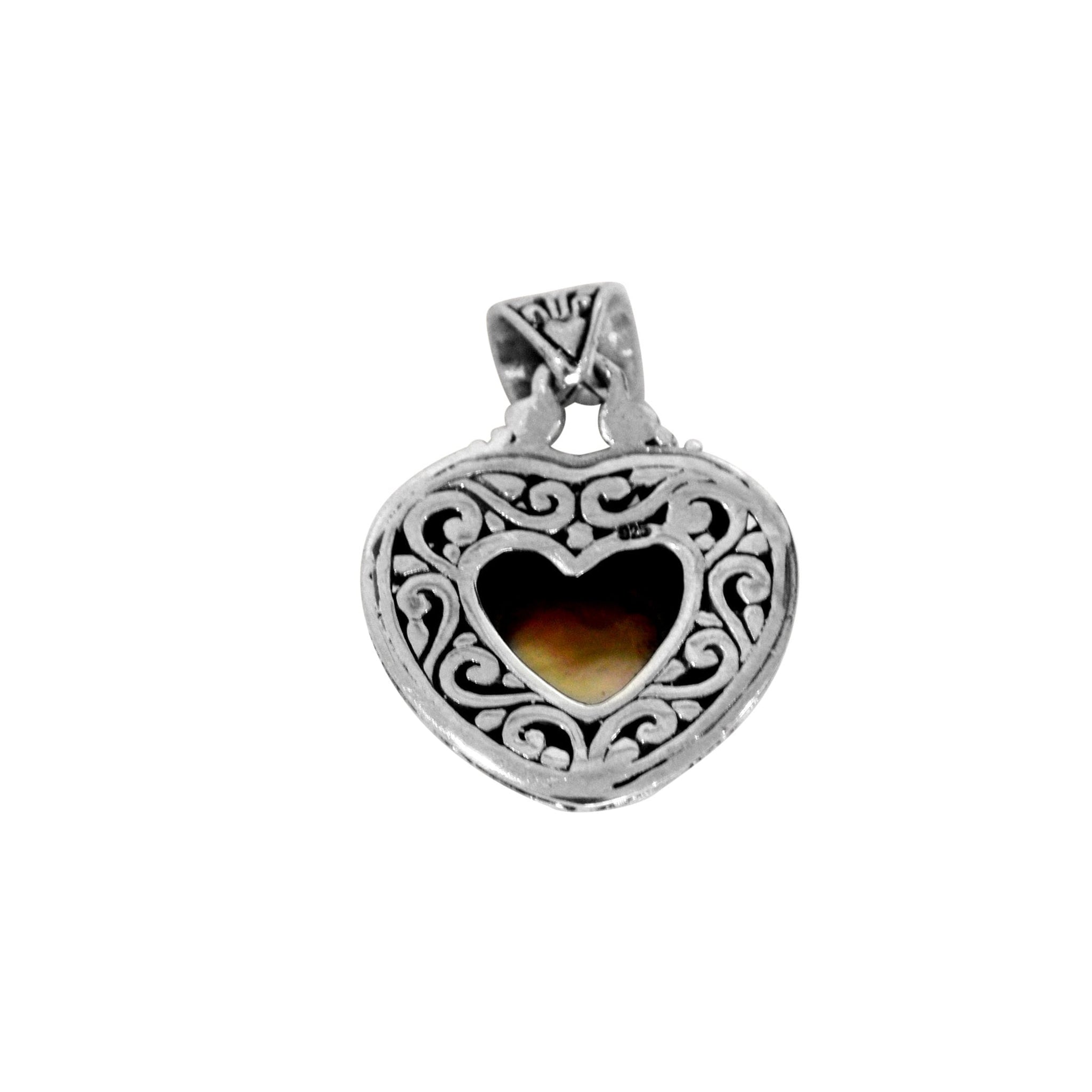 Bali HEART PINK Mabe Pearl Pendant in solid 925 Sterling Silver