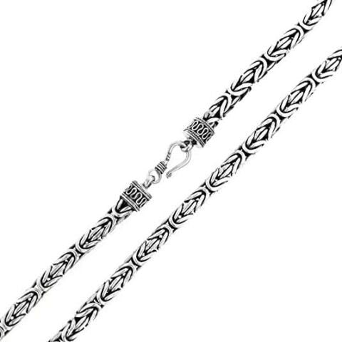 Handmade 3mm ROUND Oxidized BYZANTINE Chain Necklace in 925 Sterling Silver