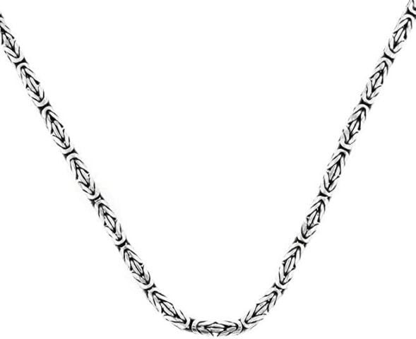 Handmade 3mm ROUND Oxidized BYZANTINE Chain Necklace in 925 Sterling Silver