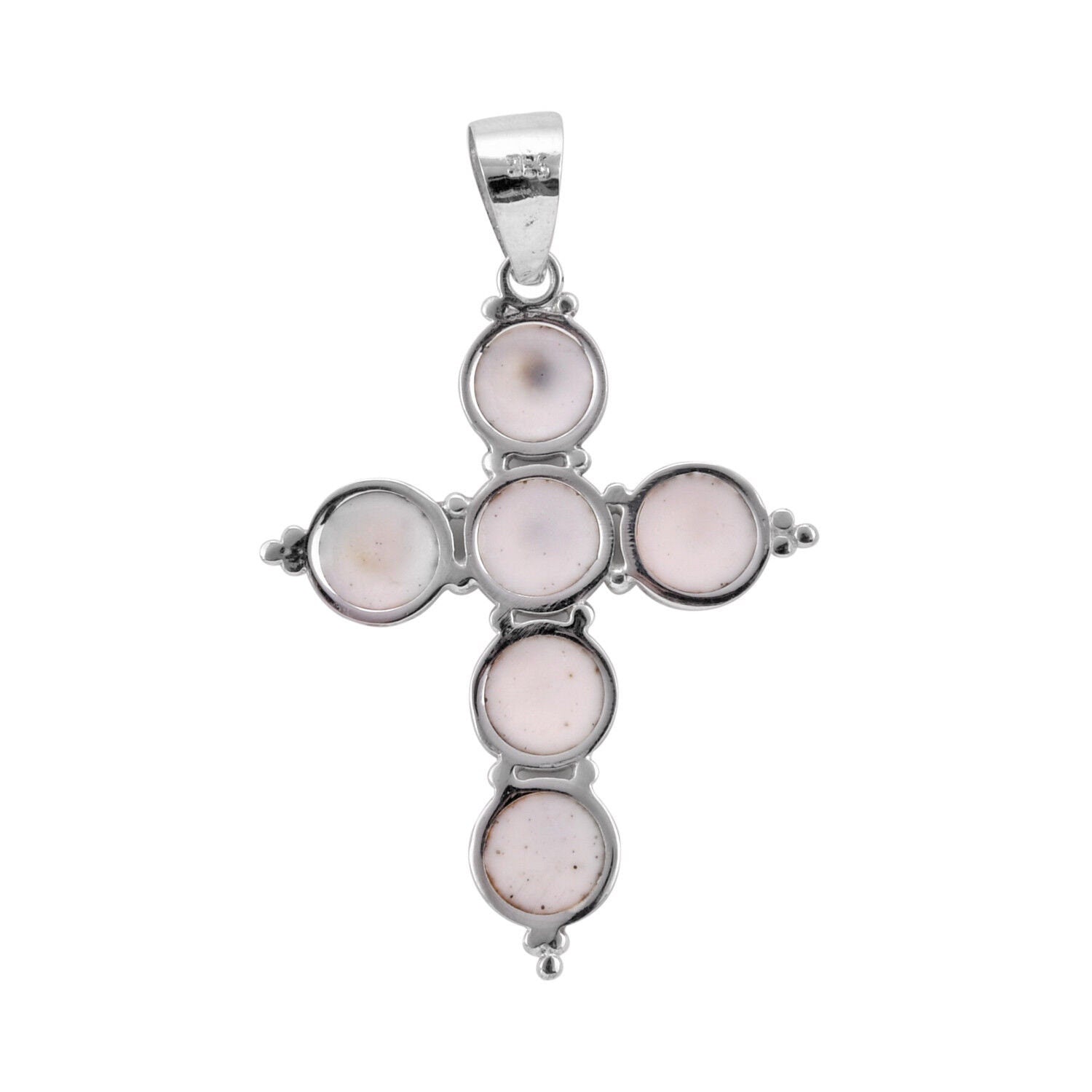 CROSS Shiva Eye Pendant in 925 Sterling Silver made with SHELL - 5.1 CM