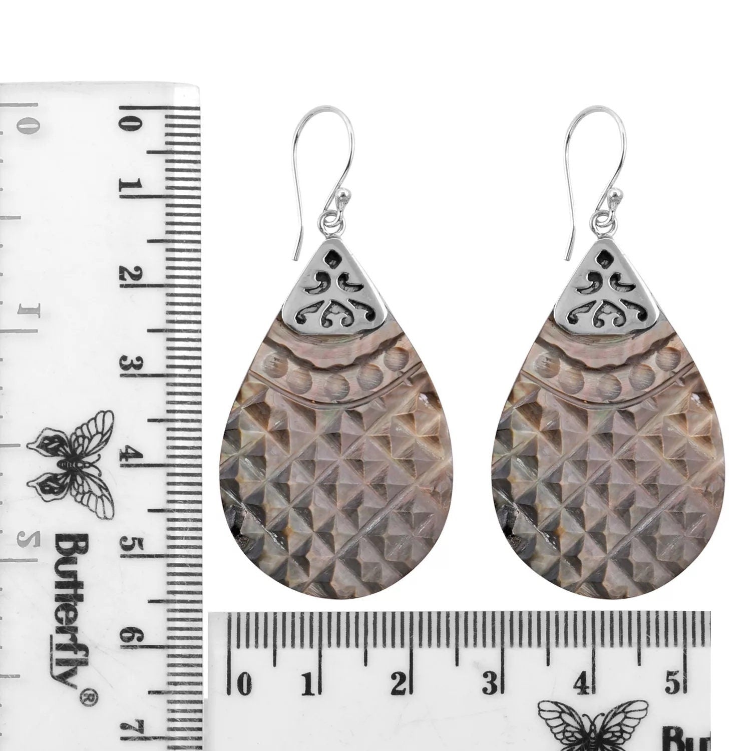 Silver Shell Earrings Hand Carved in 925 Sterling Silver Brown - 5.4 cm