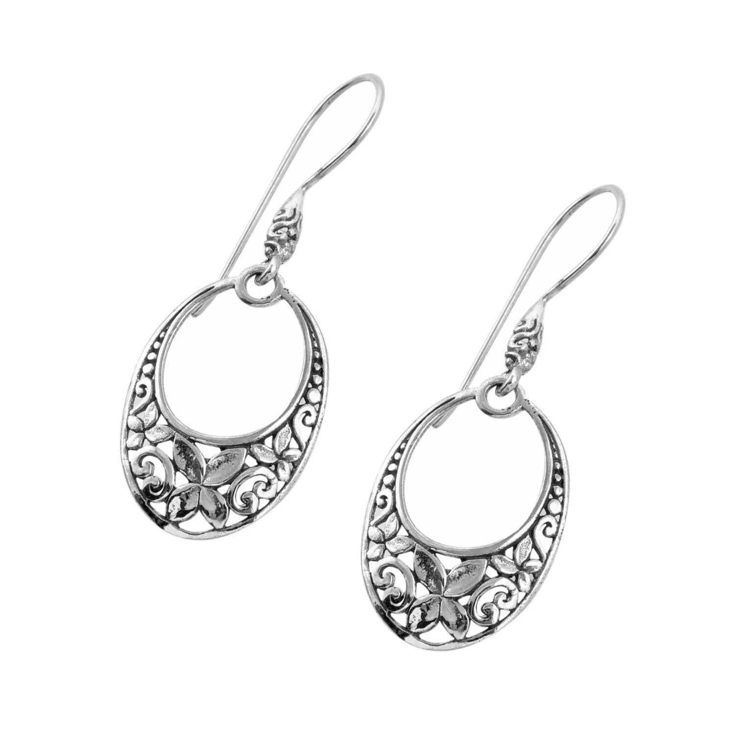 BALI FLORAL DANGLE Earrings in 925 Sterling Silver