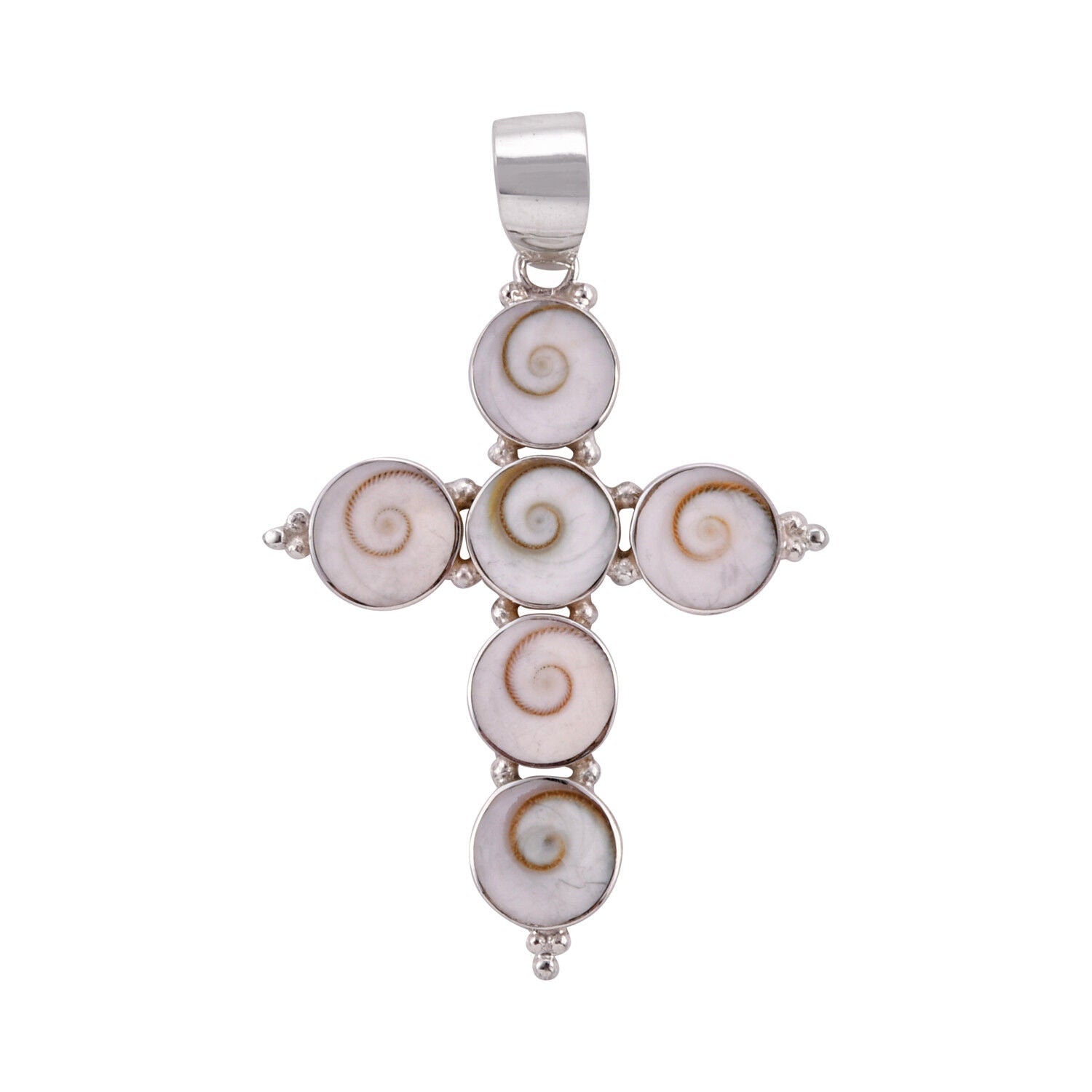 CROSS Shiva Eye Pendant in 925 Sterling Silver made with SHELL - 5.1 CM