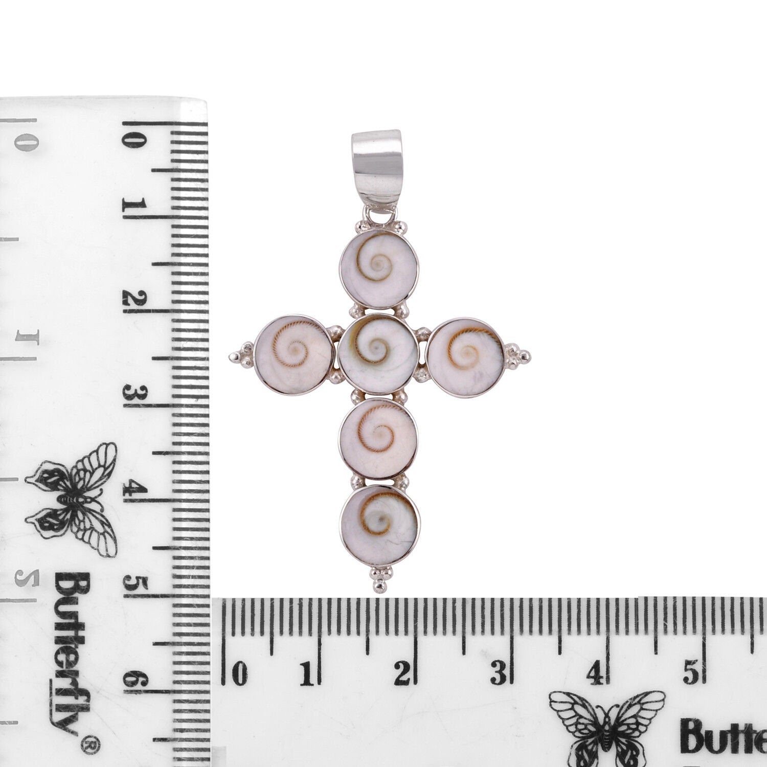 CROSS Shiva Eye Pendant in 925 Sterling Silver made with SHELL - 5.1 CM