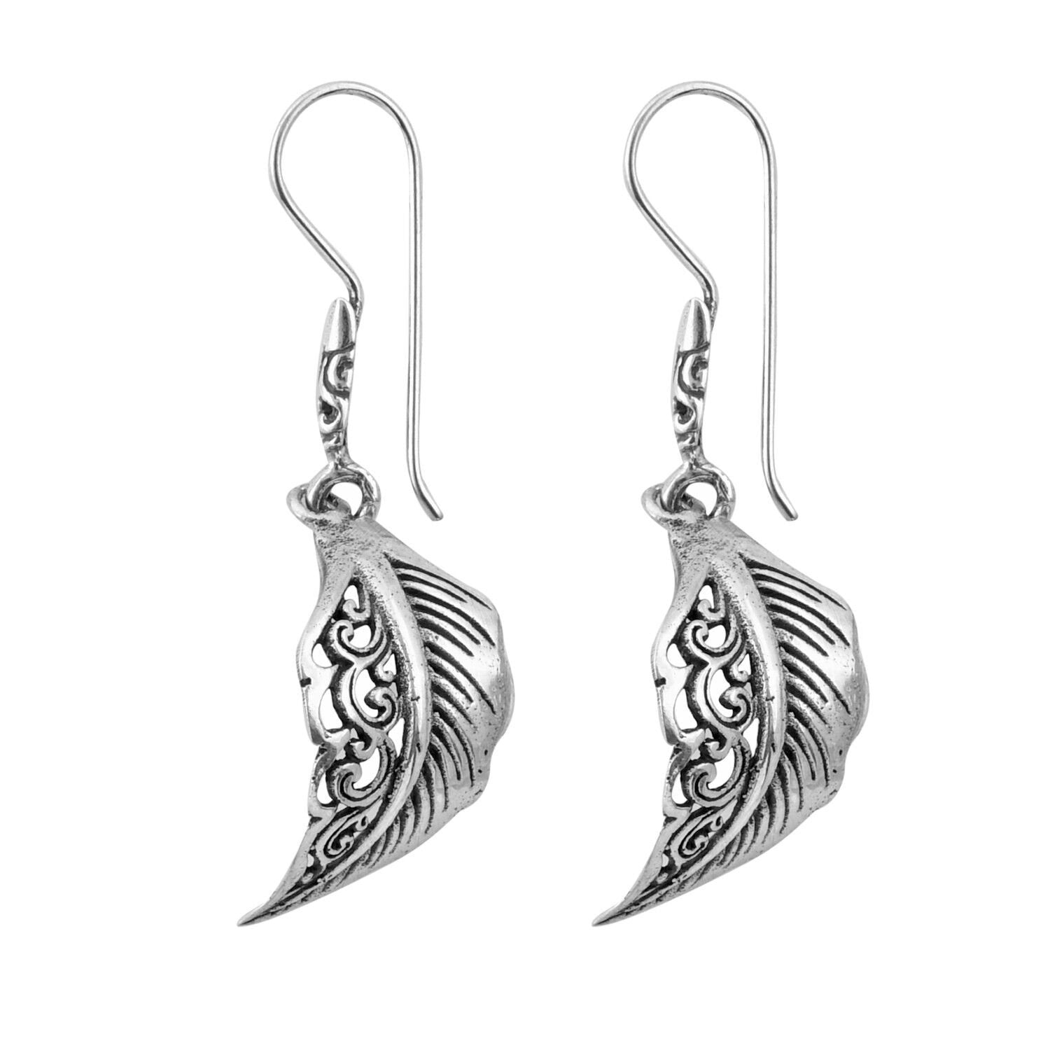 Silver LEAF Earrings Dangle Handmade in Solid925 Sterling Silver - 4.2 cm