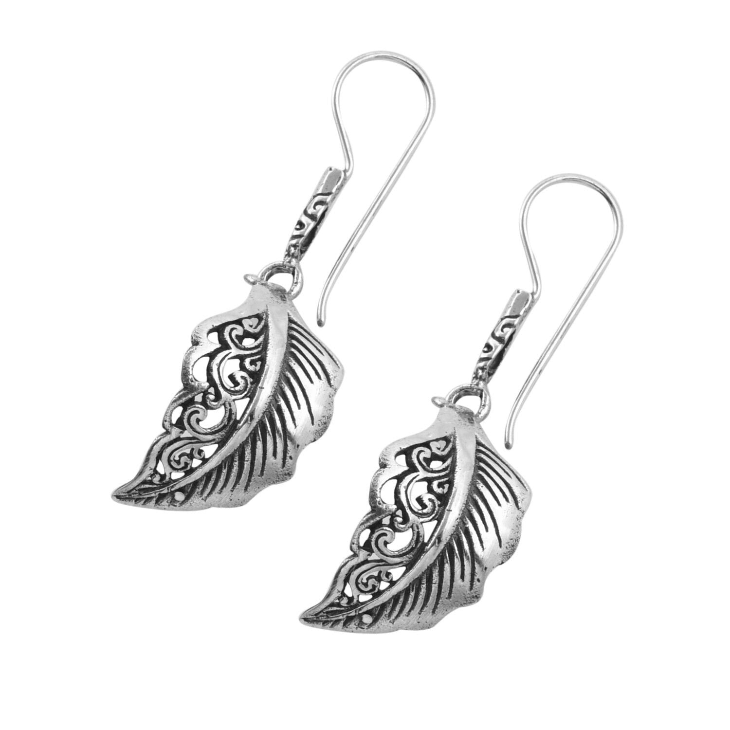 Silver LEAF Earrings Dangle Handmade in Solid925 Sterling Silver - 4.2 cm