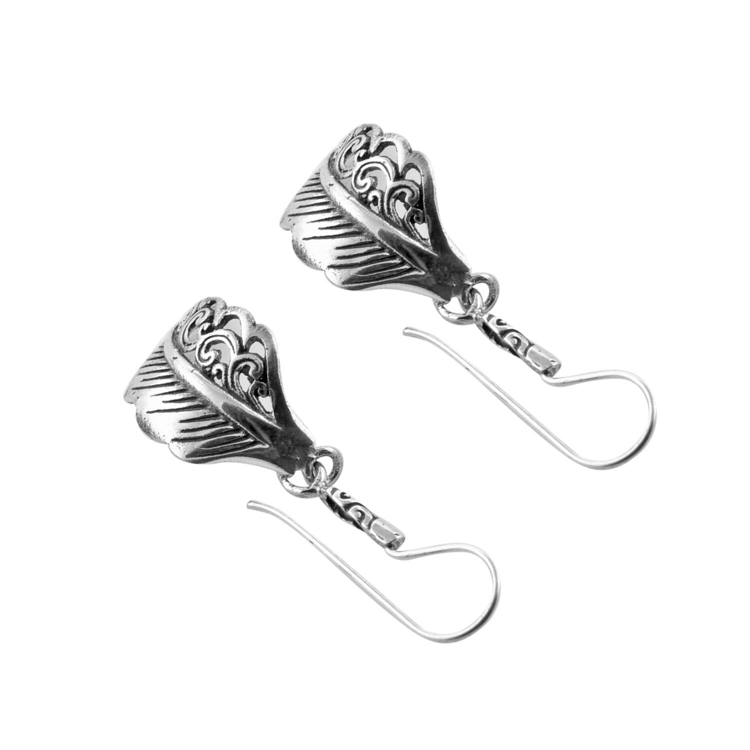 Silver LEAF Earrings Dangle Handmade in Solid925 Sterling Silver - 4.2 cm