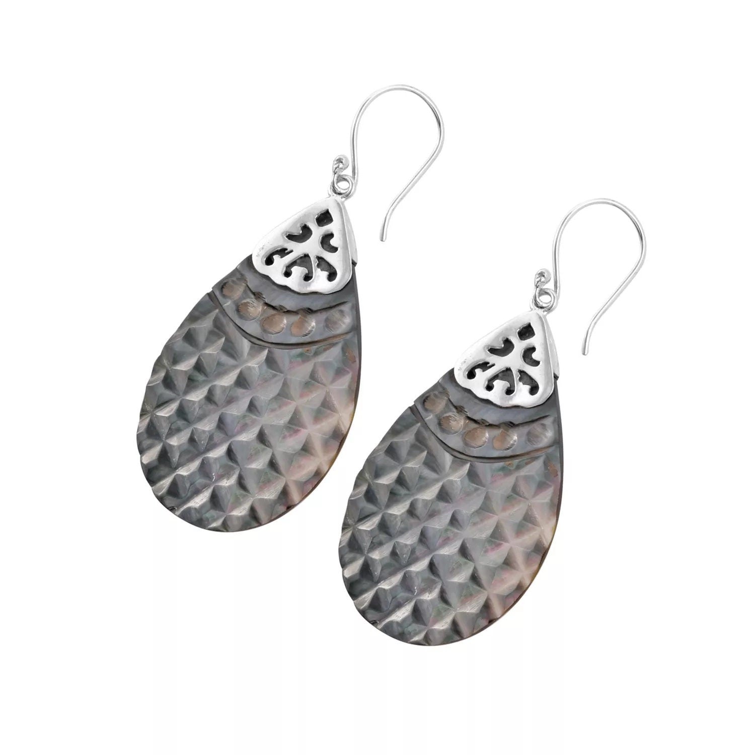 Silver Shell Earrings Hand Carved in 925 Sterling Silver Brown - 5.4 cm