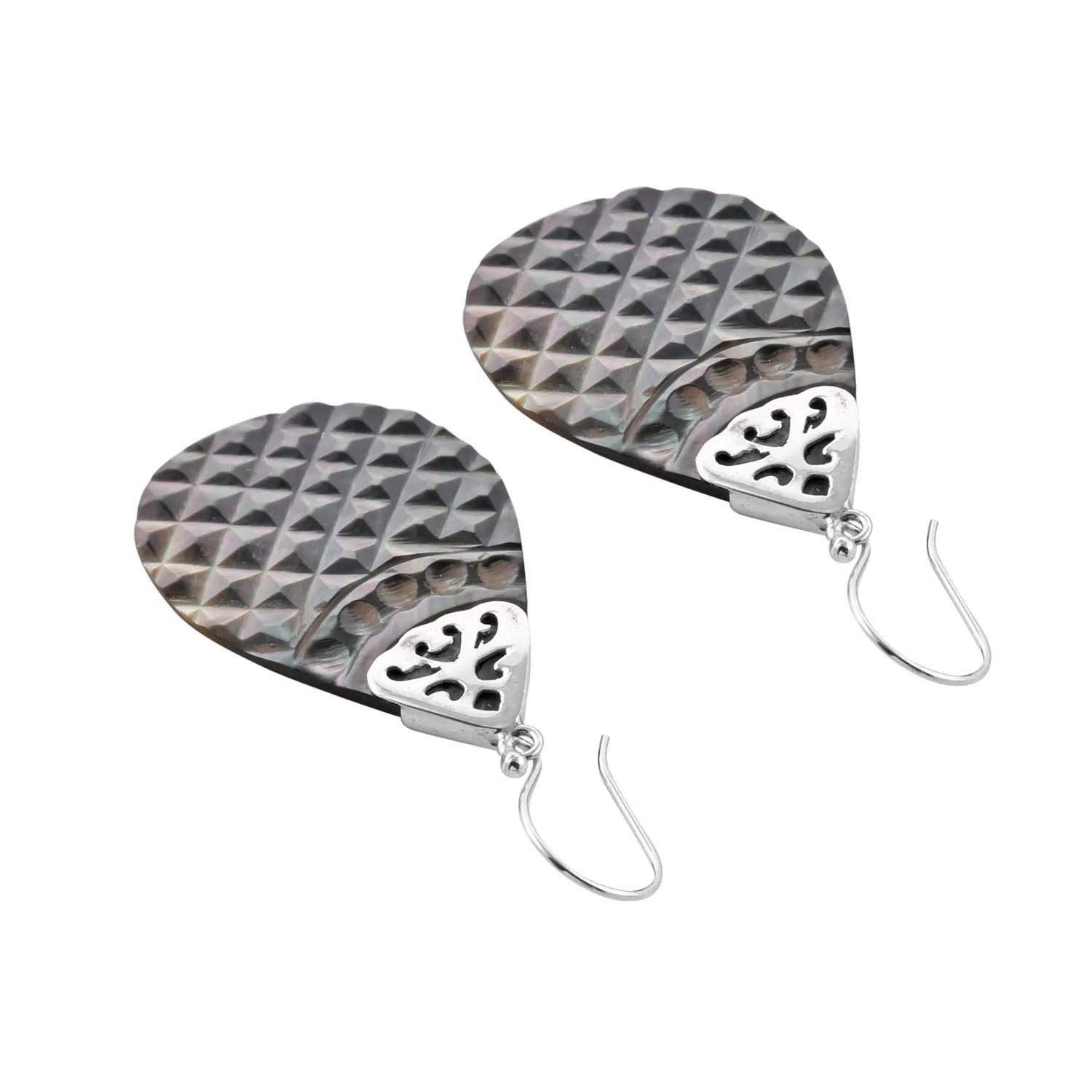 Silver Shell Earrings Hand Carved in 925 Sterling Silver Brown - 5.4 cm