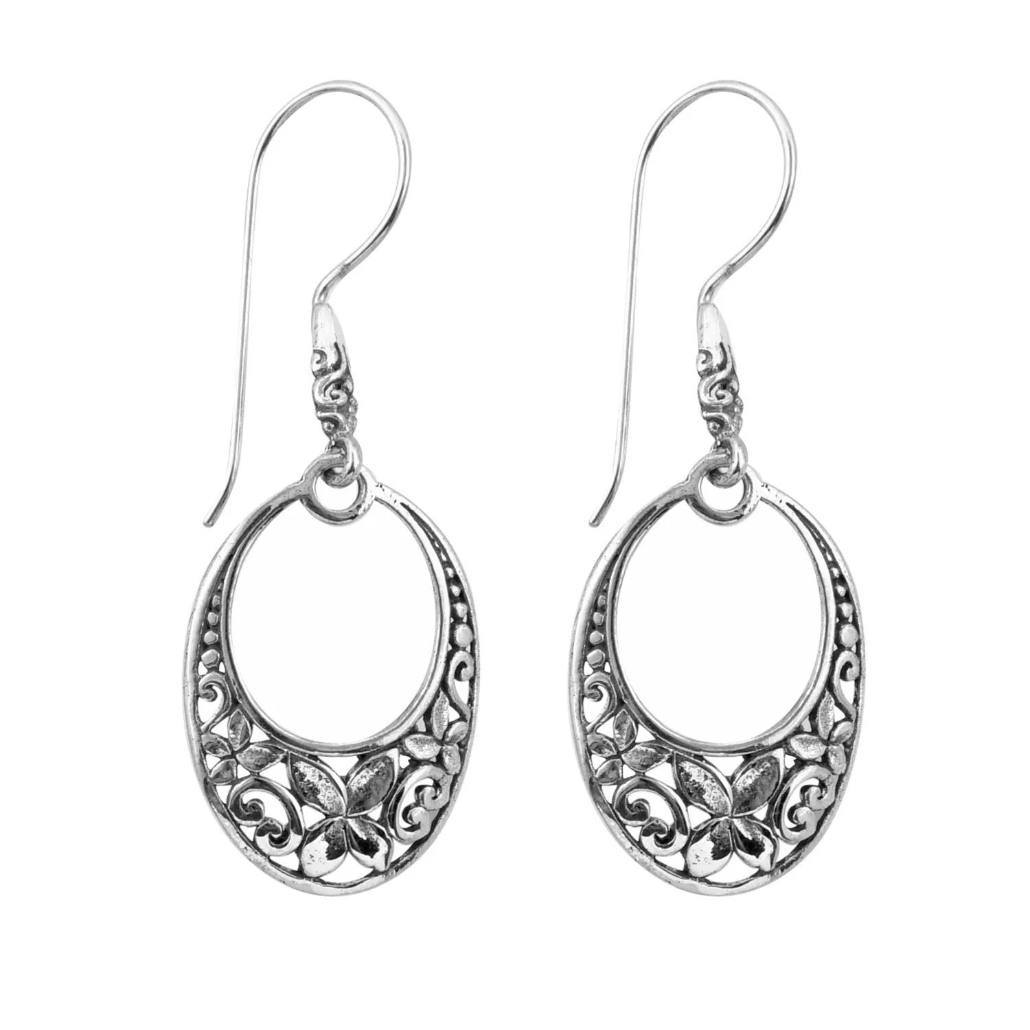 BALI FLORAL DANGLE Earrings in 925 Sterling Silver