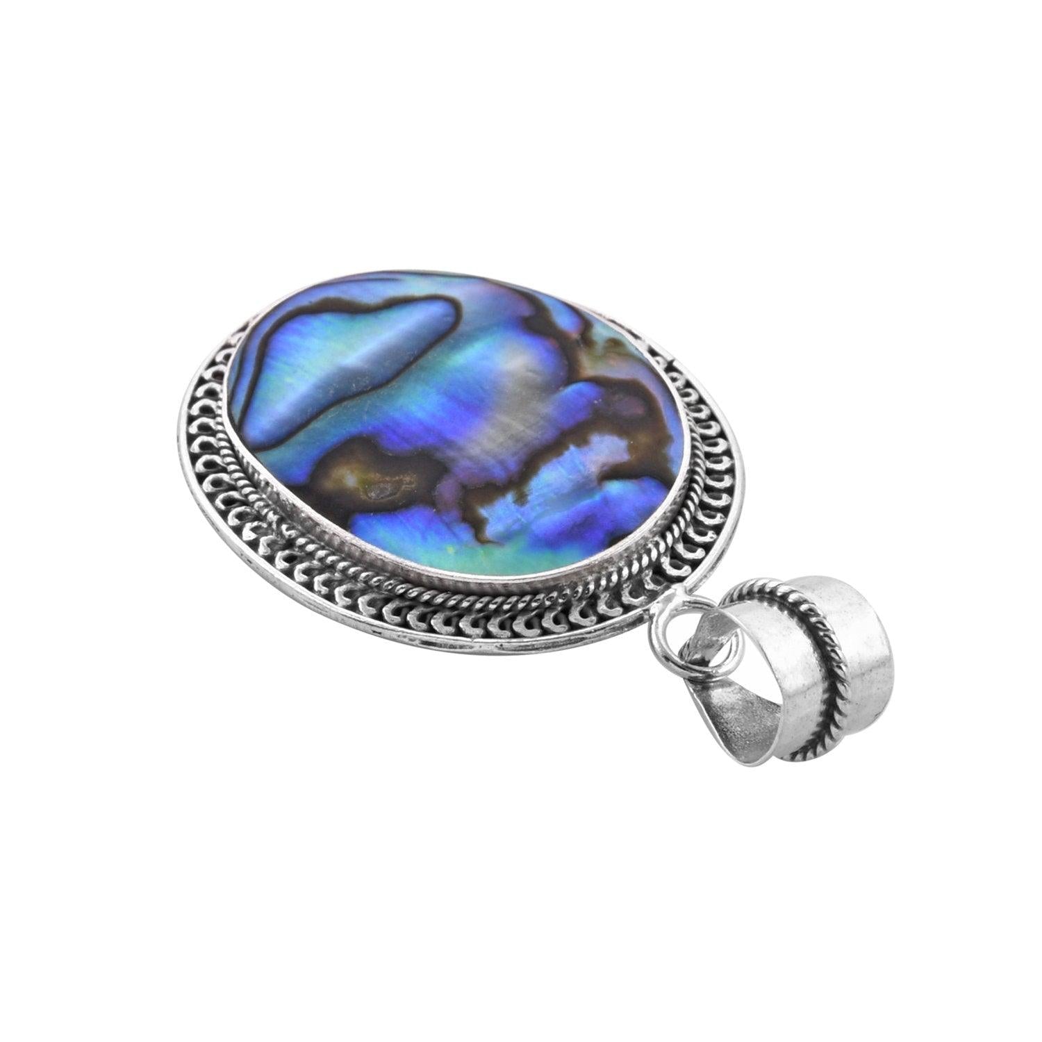 ABALONE PAUA Shell Oval Pendant in 925 Sterling Silver - Inspiring Jewellery