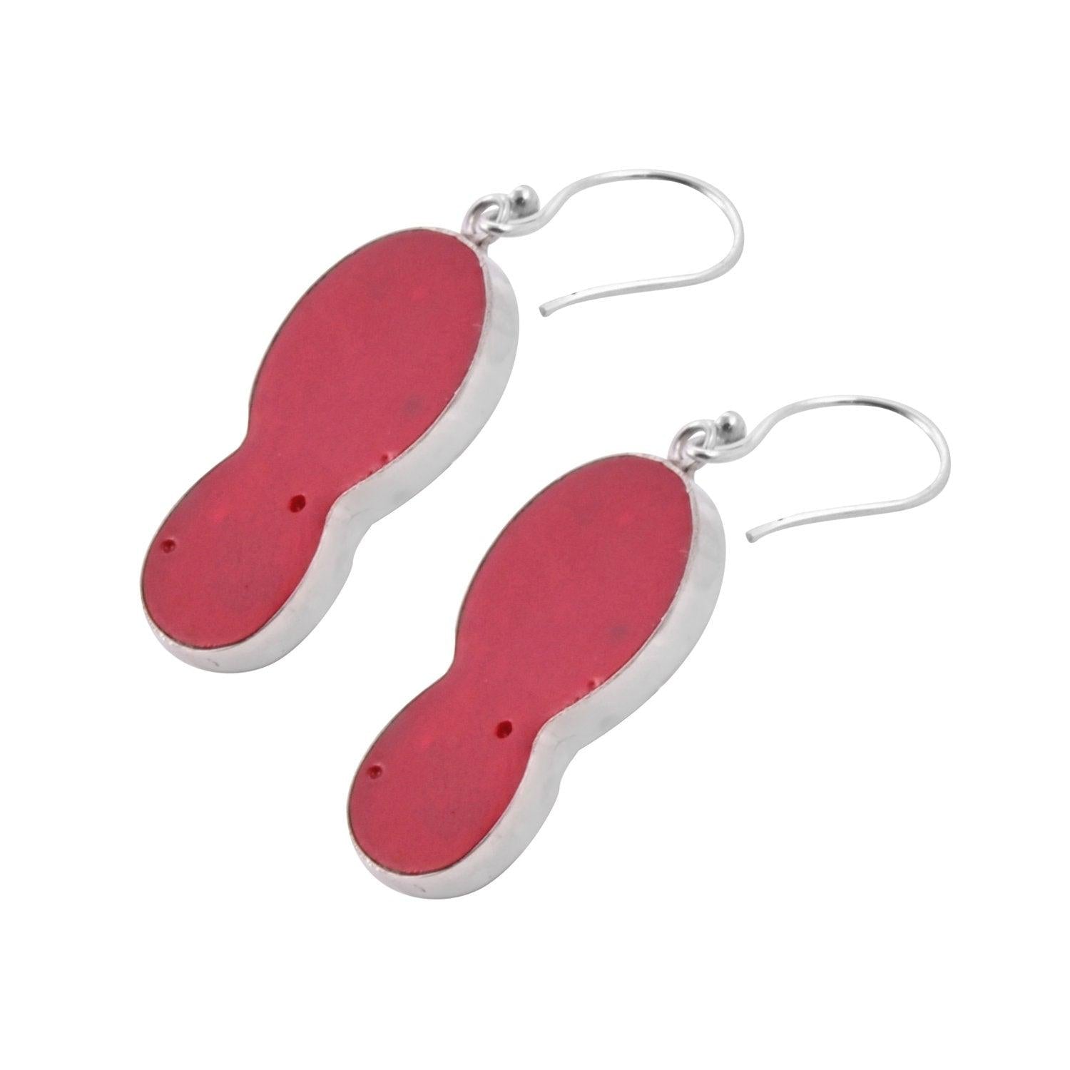 Sterling Silver RED CORAL Slipper Flip Flop Earrings - Inspiring Jewellery