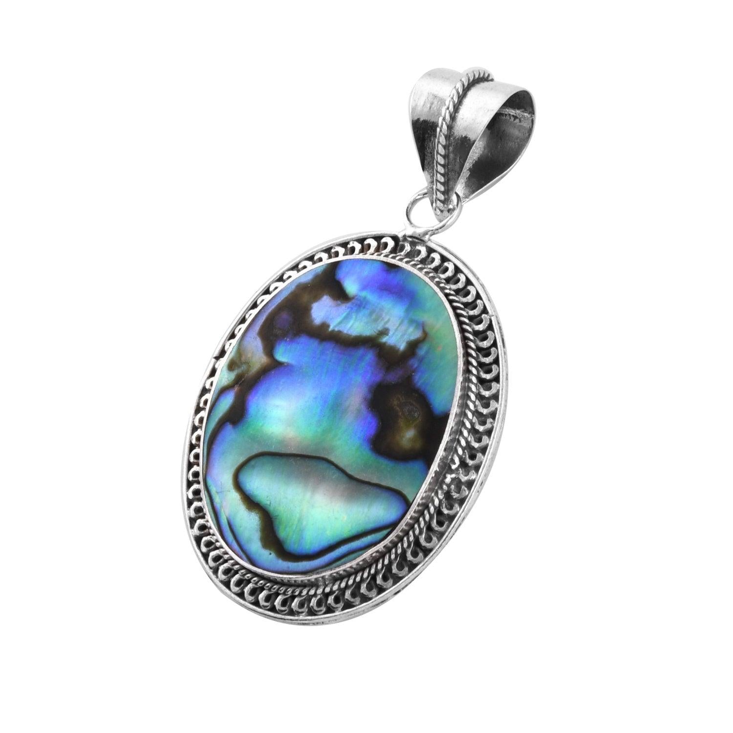 ABALONE PAUA Shell Oval Pendant in 925 Sterling Silver - Inspiring Jewellery