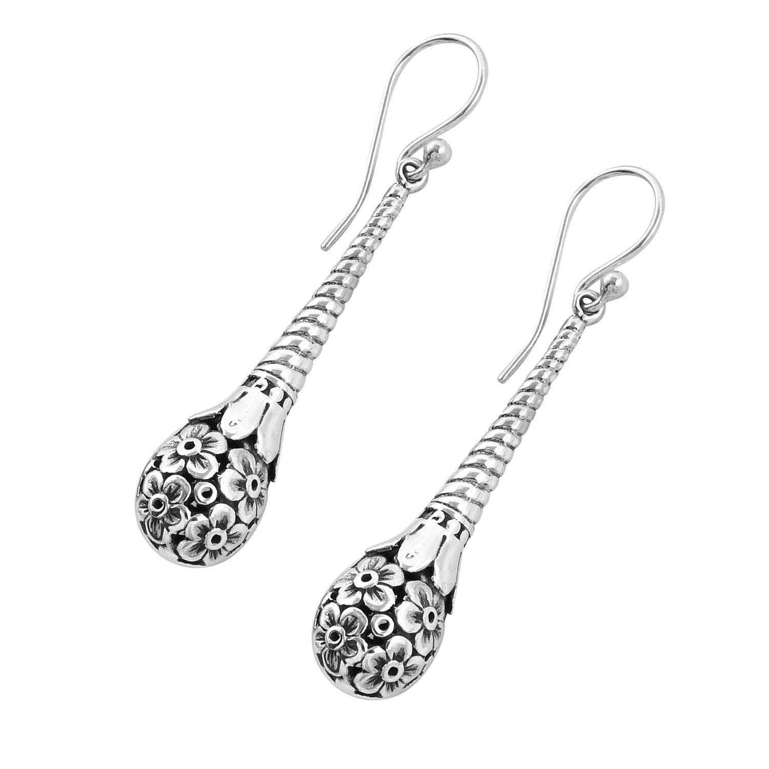Sterling Silver Long FLORAL DANGLE Earrings - Inspiring Jewellery