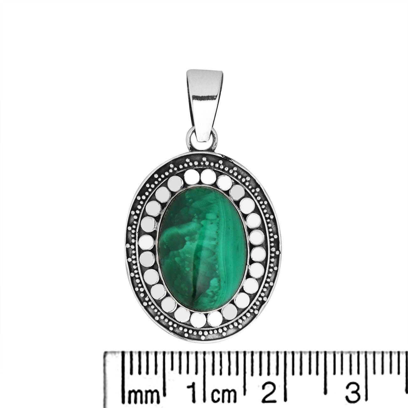 Balinese Malachite Gemstone Pendant in Sterling Silver - Inspiring Jewellery