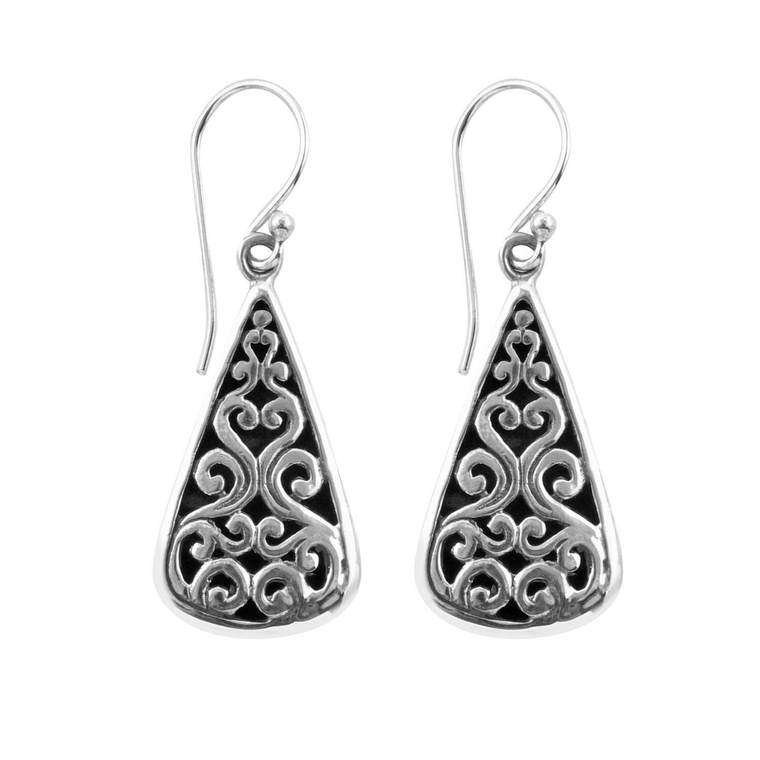 Sterling Silver Handcrafted Detailed Dangle Hook Earrings - Inspiring Jewellery