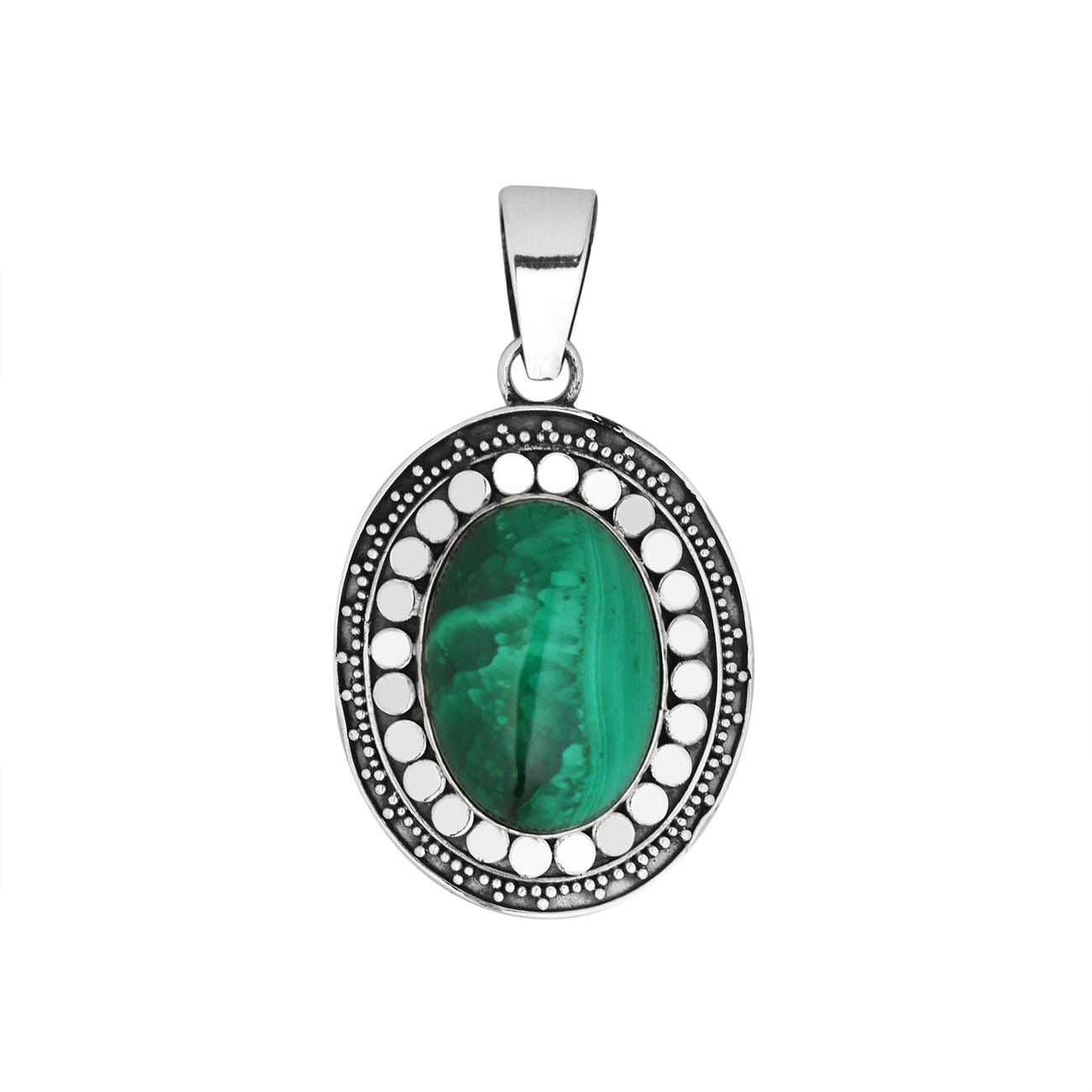 Balinese Malachite Gemstone Pendant in Sterling Silver - Inspiring Jewellery