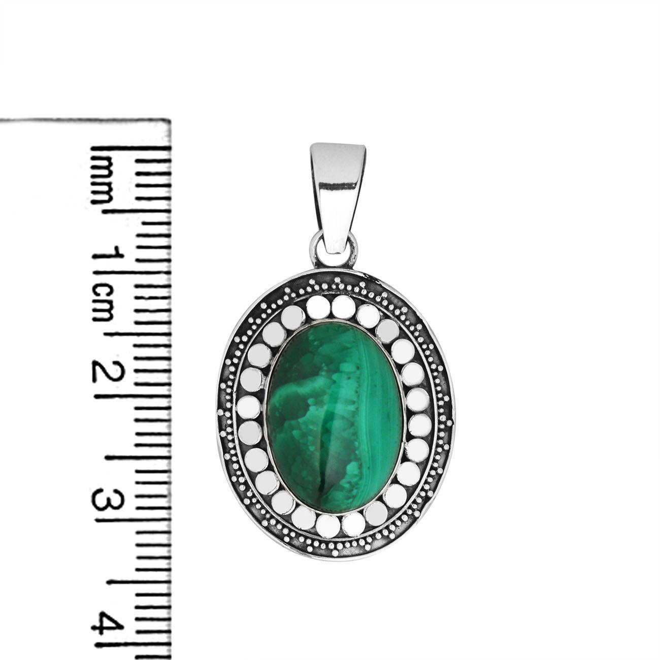 Balinese Malachite Gemstone Pendant in Sterling Silver - Inspiring Jewellery