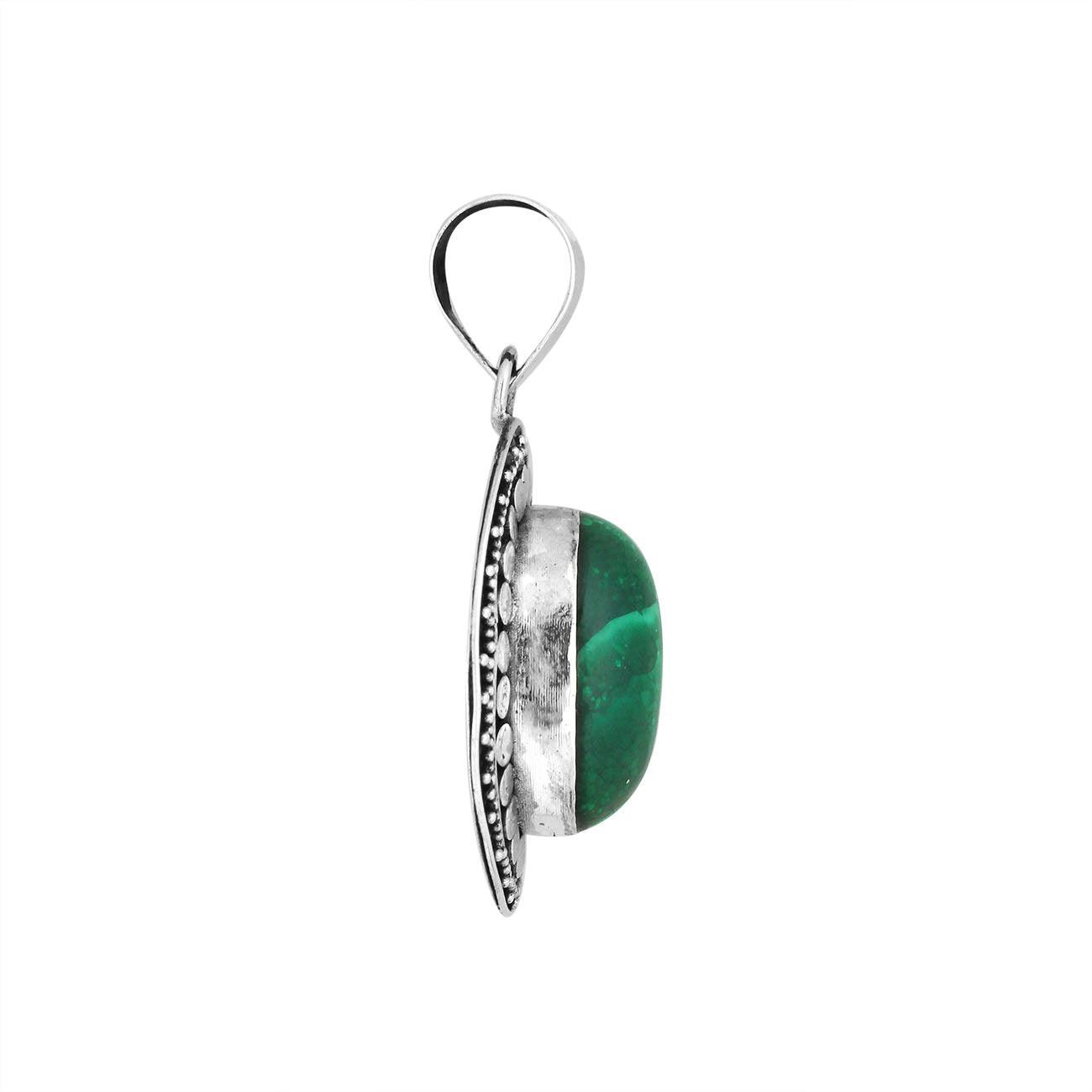 Balinese Malachite Gemstone Pendant in Sterling Silver - Inspiring Jewellery