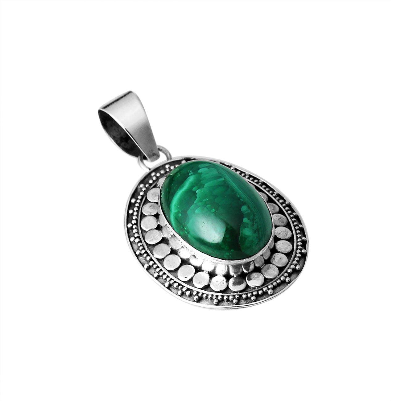 Balinese Malachite Gemstone Pendant in Sterling Silver - Inspiring Jewellery