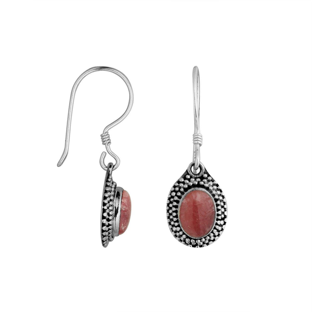 Rhodochrosite Balinese Dangle Earrings in Sterling Silver - Inspiring Jewellery