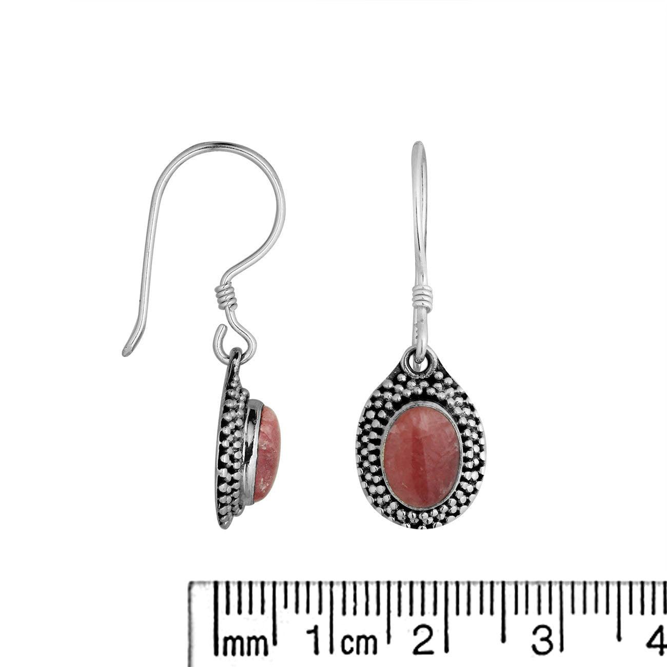 Rhodochrosite Balinese Dangle Earrings in Sterling Silver - Inspiring Jewellery