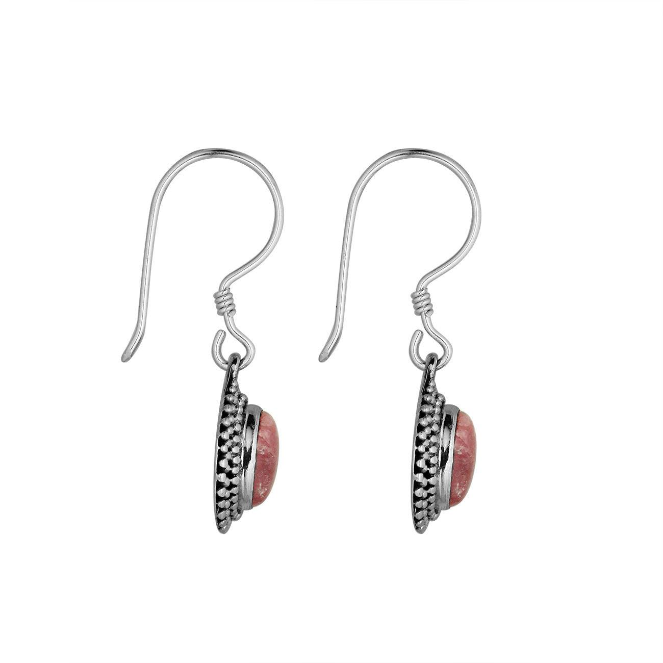 Rhodochrosite Balinese Dangle Earrings in Sterling Silver - Inspiring Jewellery