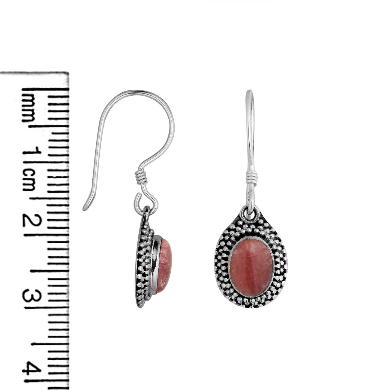 Rhodochrosite Balinese Dangle Earrings in Sterling Silver - Inspiring Jewellery