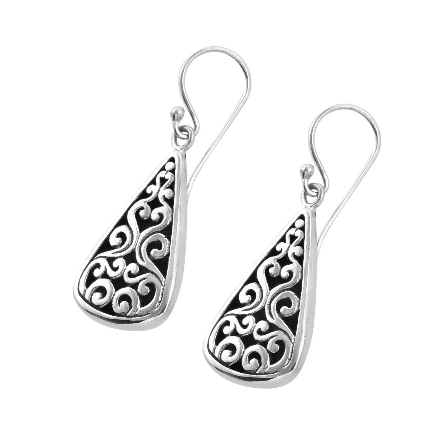 Sterling Silver Handcrafted Detailed Dangle Hook Earrings - Inspiring Jewellery